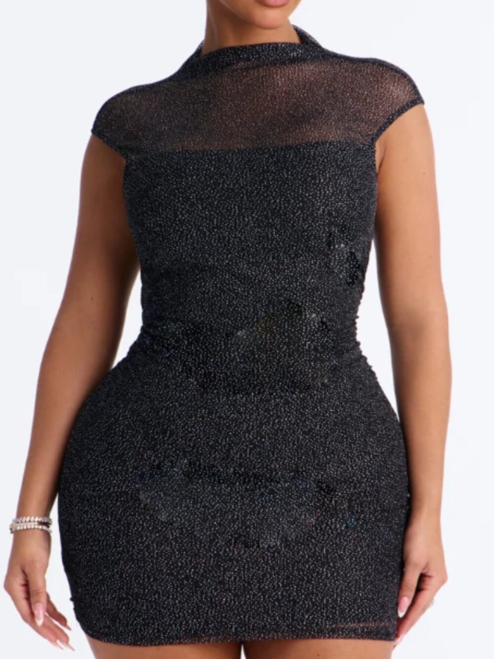 New Black Mesh Mini Dress